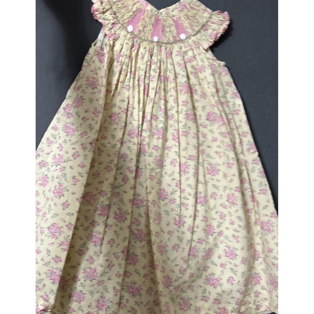 Southern Sunshine Kids SMOCKED Yellow Pink Bunnies EASTER Dress SZ 3